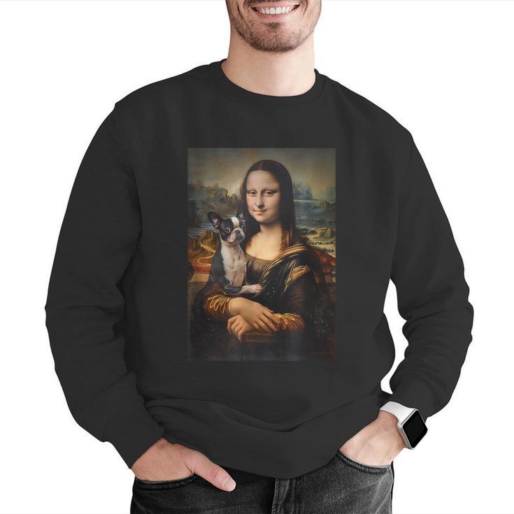 Boston Terrier Mona Lisa Painting Art Dog Mom Dad For Men Women Kids Men Graphic Sweatshirt, Boston Terrier Mom Sweatshirts, Boston Terrier Dad Sweatshirts, funny gift