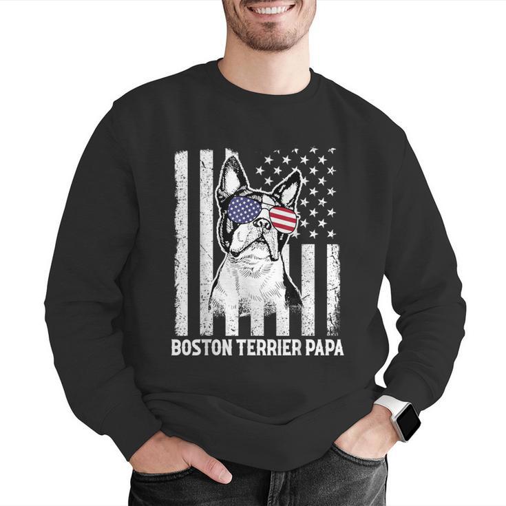 Boston Terrier Papa Cool Dog Lover USA American Flag Men Women Men Graphic Sweatshirt, American Boston Terrier Sweatshirts, funny gift
