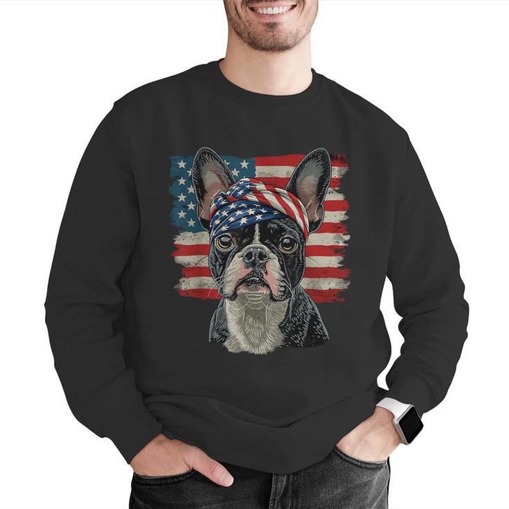 Boston Terrier Patriotic 4th Of July USA American Flag Men Graphic Sweatshirt, American Boston Terrier Sweatshirts, Patriotic Boston Terrier Sweatshirts, Boston Terrier 4th Of July Sweatshirts, funny gift