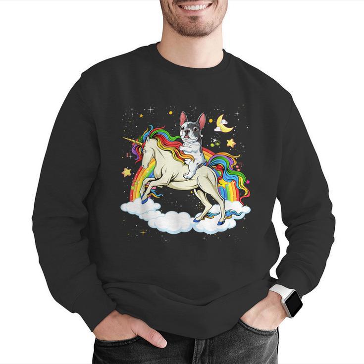 Boston Terrier Riding Unicorn Boys Girls Kids Rainbow Men Graphic Sweatshirt, Boston Terrier Riding Sweatshirts, funny gift
