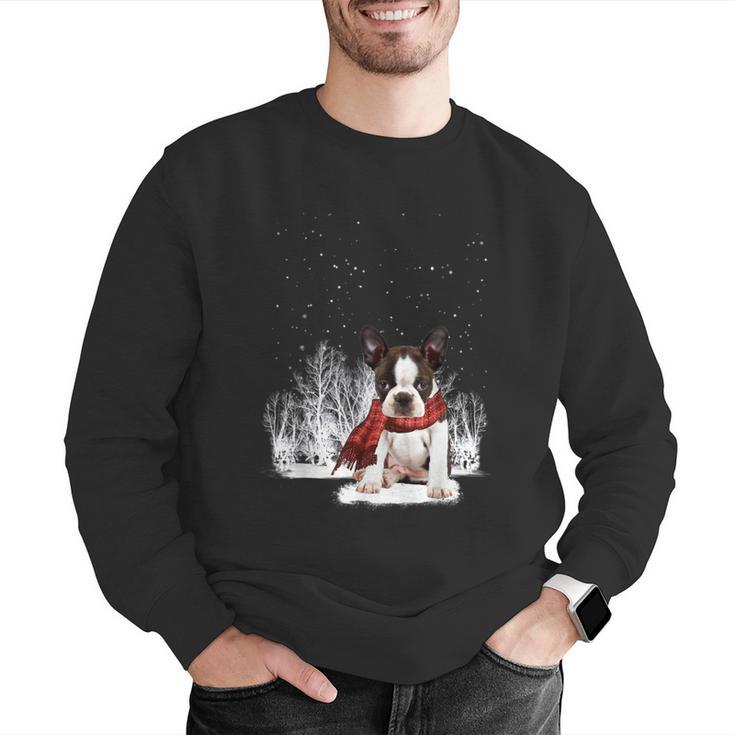 Boston Terrier In The Snow Merry Christmas Winter Men Graphic Sweatshirt, Boston Terrier Christmas Sweatshirts, funny gift