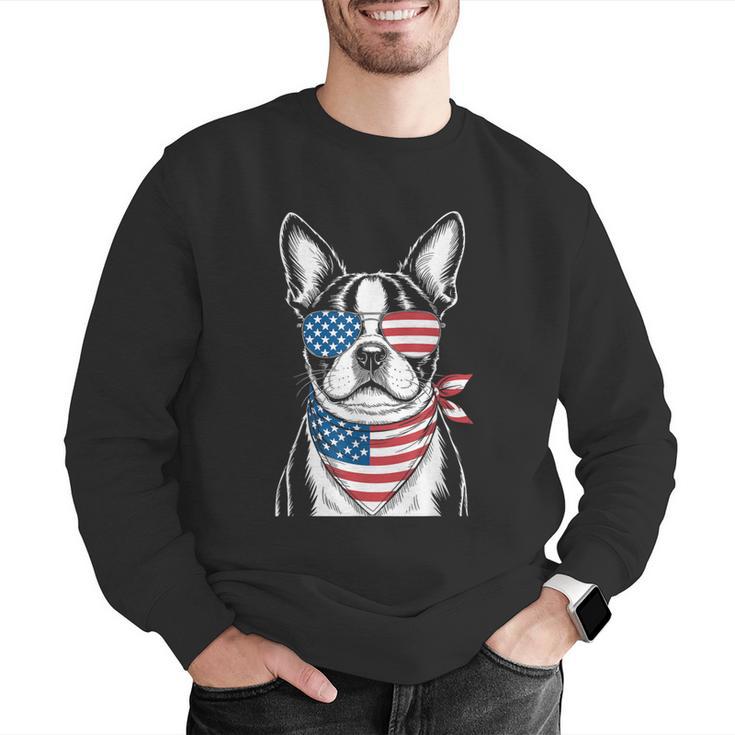 Boston Terrier USA Flag Sunglasses Patriotic 4th Of July Men Graphic Sweatshirt, Patriotic Boston Terrier Sweatshirts, Boston Terrier 4th Of July Sweatshirts, funny gift