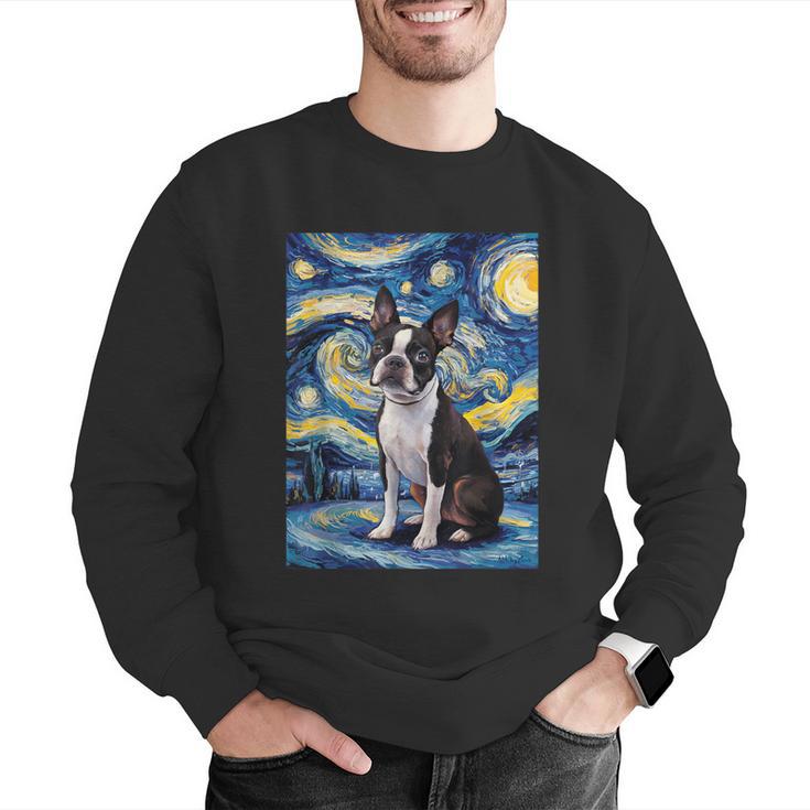Boston Terrier Van Gogh Starry Night Men Graphic Sweatshirt, funny gift