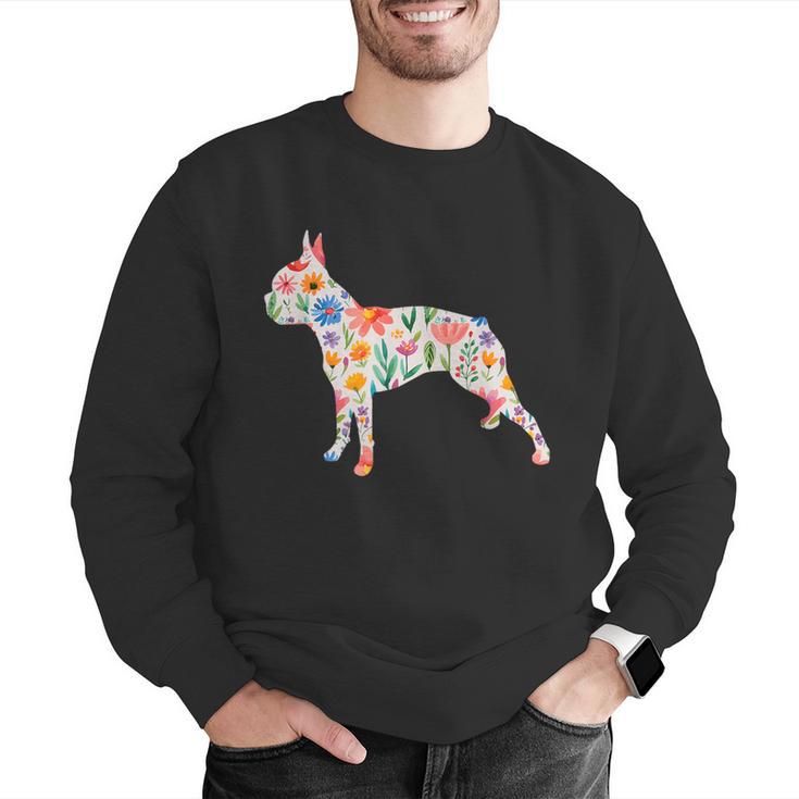 Boston Terrier Watercolor Flowers Men Graphic Sweatshirt, funny gift