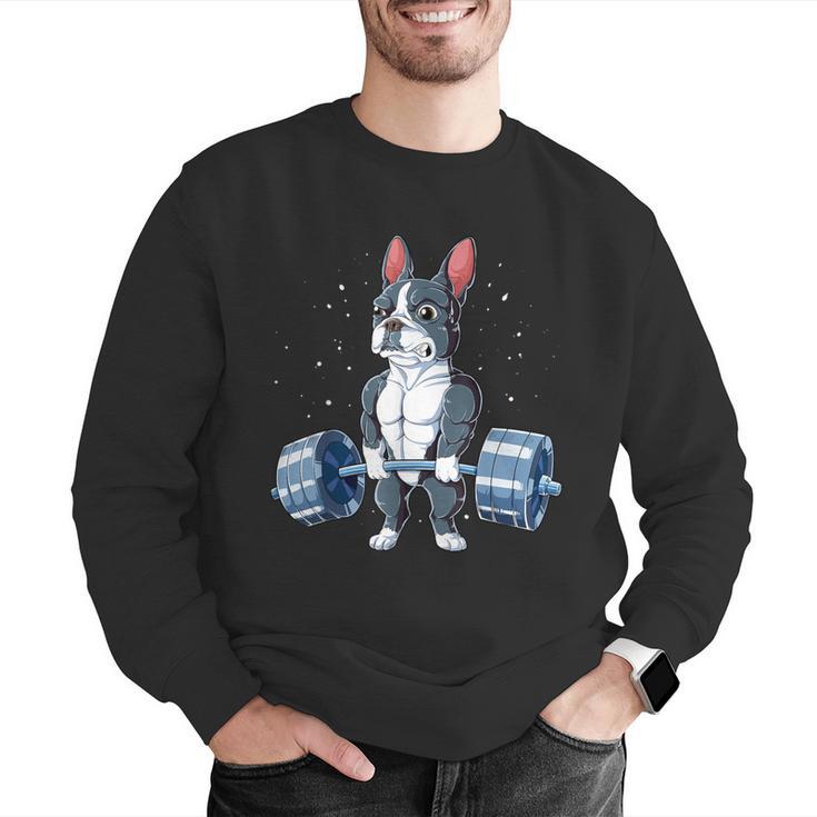 Boston Terrier Weightlifting Deadlift Men Fitness Gym Men Graphic Sweatshirt, Boston Terrier Gym Sweatshirts, funny gift