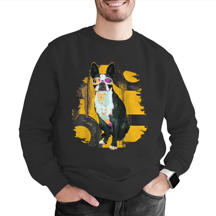 Boston Terrier s Mid-Century Modern Art s Street Grunge Men Graphic Sweatshirt, funny gift