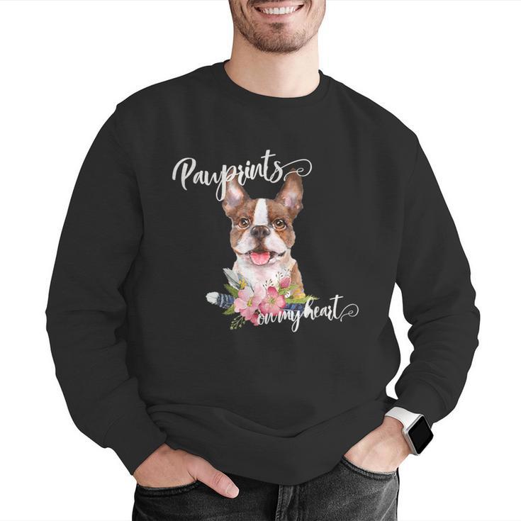 Brown Boston Terrier With Flowers And Feathers Men Graphic Sweatshirt, funny gift
