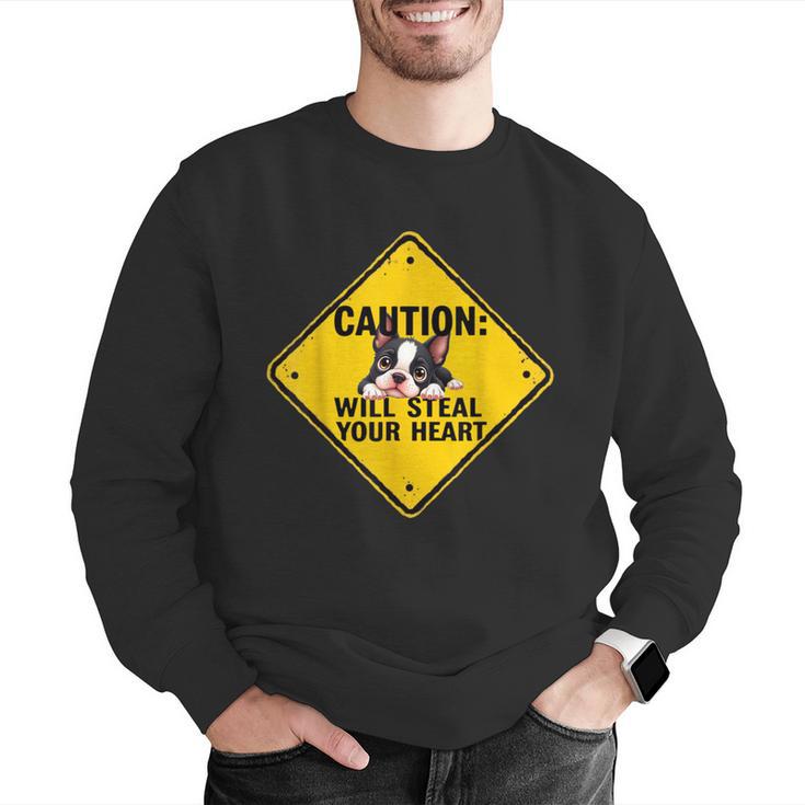 Caution Sign Boston Terrier Dog Bostie Puppy Men Graphic Sweatshirt, funny gift