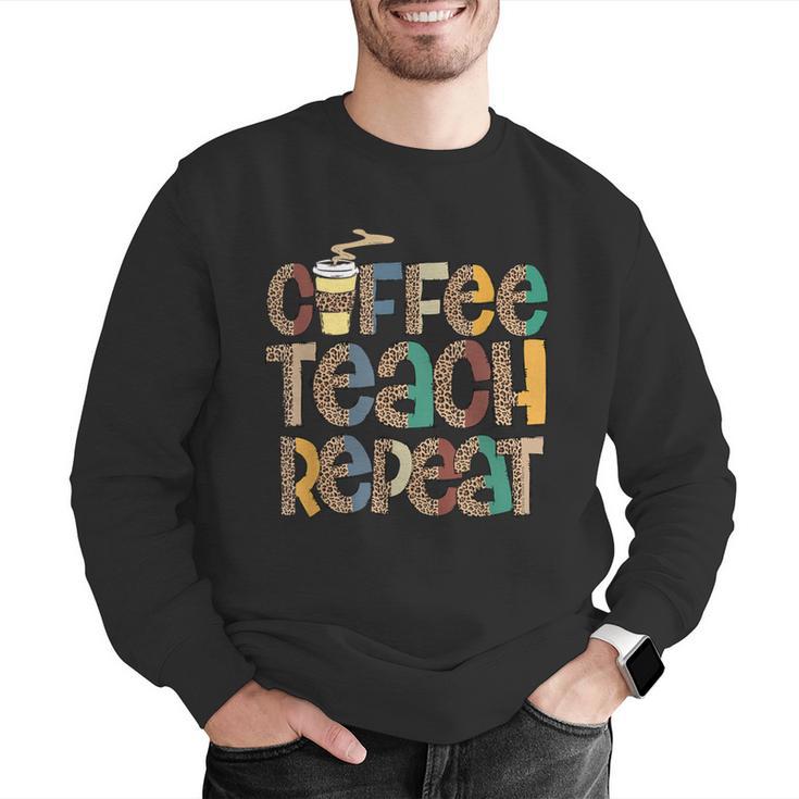 Coffee Teach Repeat Leopard Print Back To School Teachers Men Graphic Sweatshirt, funny gift
