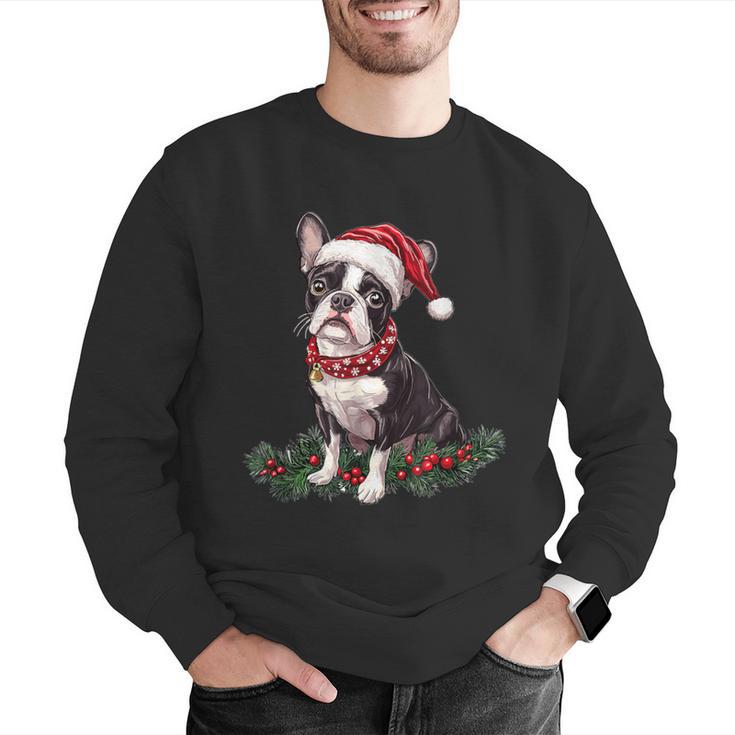 Cute Boston Terrier Dog Christmas Merry X-Mas Graphic Men Graphic Sweatshirt, Boston Terrier Christmas Sweatshirts, funny gift