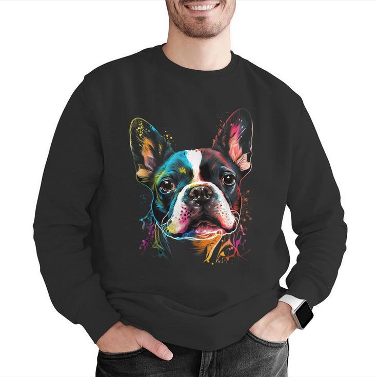 Cute Boston Terrier Puppy Dog Art Lover Unique Painting For Men Women Kids Men Graphic Sweatshirt, funny gift