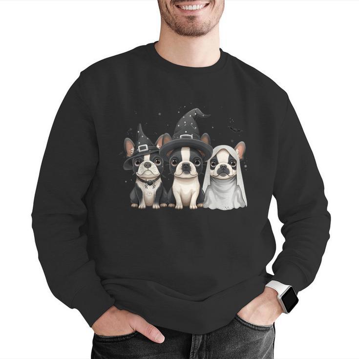 Cute Halloween Boston Terrier Dogs Witch Hat Ghost Dog For Men Women Kids Men Graphic Sweatshirt, Boston Terrier Ghost Sweatshirts, Boston Terrier Halloween Sweatshirts, funny gift