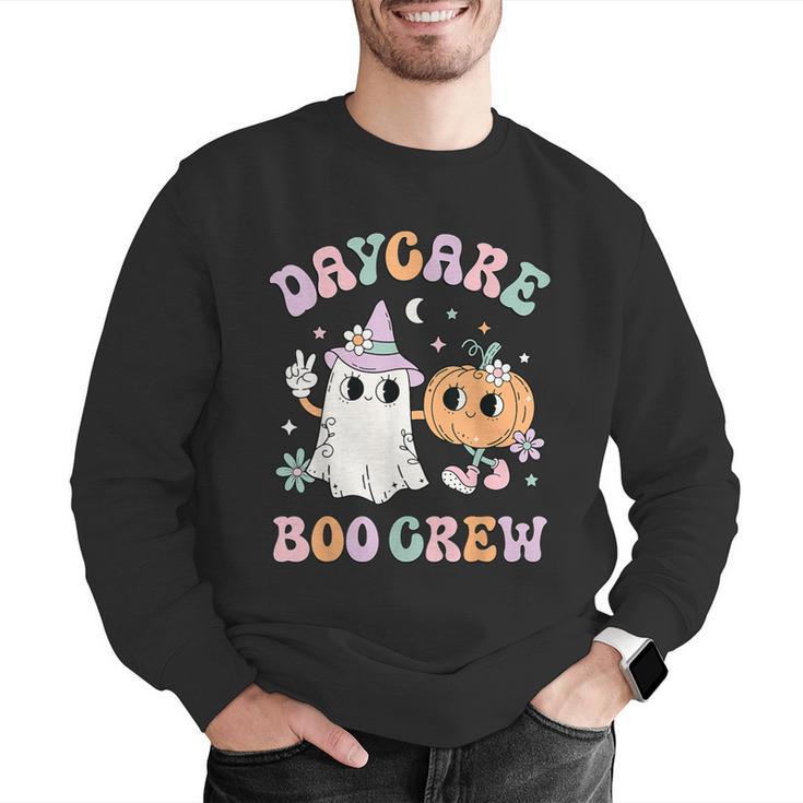 Daycare Boo Crew Groovy Halloween Floral Ghost Kid Teacher Men Graphic Sweatshirt, Groovy Teacher Sweatshirts, funny gift
