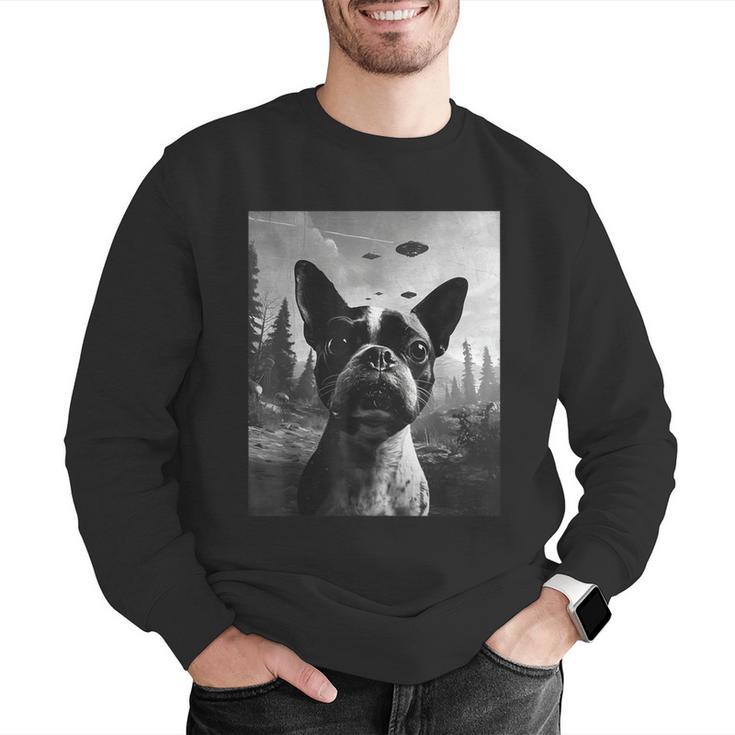 Dog Mom Dad Alien Selfie Boston Terrier UFO For Men Women Men Graphic Sweatshirt, Boston Terrier Mom Sweatshirts, Boston Terrier Dad Sweatshirts, funny gift