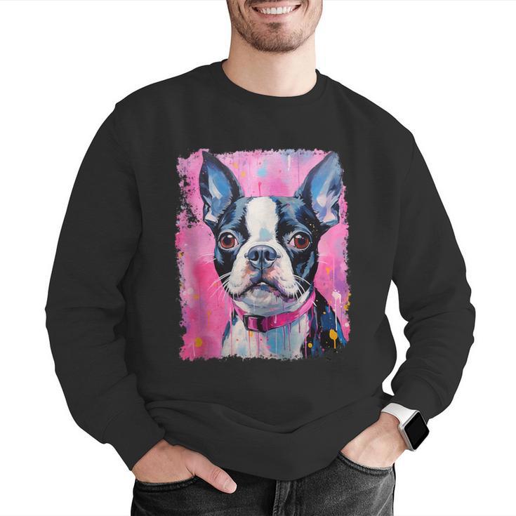 Dog Pink Boston Terrier Men Graphic Sweatshirt, funny gift