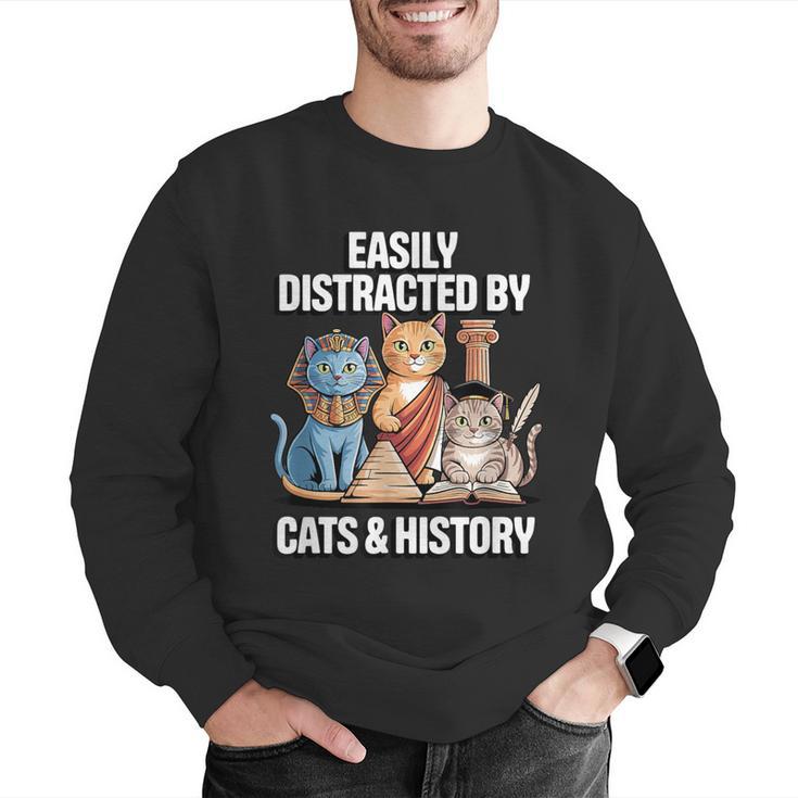 Easily Distracted By Cats & History Teacher Women Men Men Graphic Sweatshirt, History Teacher Sweatshirts, funny gift