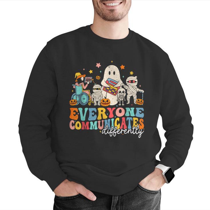 Everyone Communicates Differently Halloween SLP Sped Teacher Men Graphic Sweatshirt, funny gift Everyone Communicates Differently Halloween SLP Sped Teacher Men Graphic Sweatshirt, funny gift