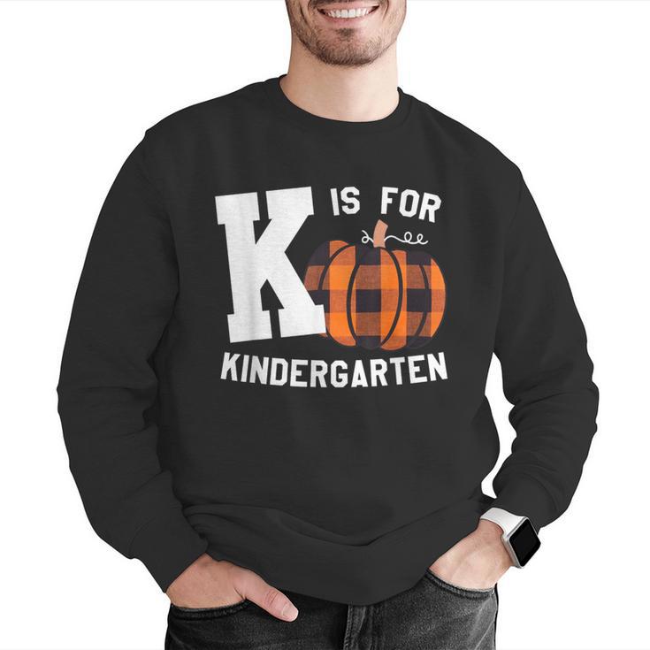 Fall Kindergarten Teacher K Is For Buffalo Plaid Pumpkin Men Graphic Sweatshirt, funny gift Fall Kindergarten Teacher K Is For Buffalo Plaid Pumpkin Men Graphic Sweatshirt, funny gift