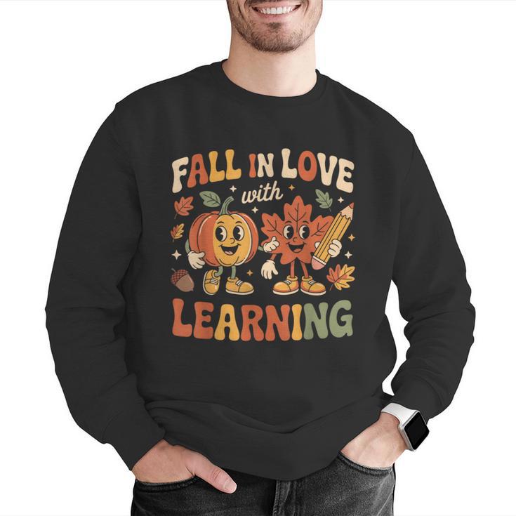 Fall In Love With Learning Retro Autumn Thanksgiving Teacher Men Graphic Sweatshirt, funny gift