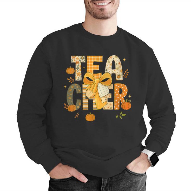 Fall Teacher Pumpkin Coquette Bow Autumn Classroom Men Graphic Sweatshirt, funny gift