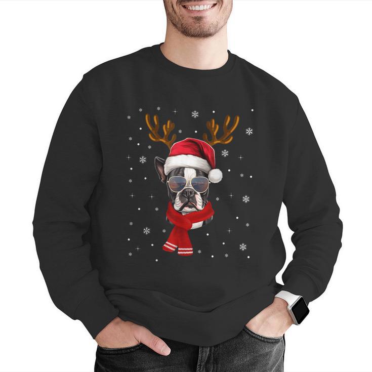 Family Matching Reindeer Xmas Boston Terrier Christmas Men Graphic Sweatshirt, Boston Terrier Christmas Sweatshirts, funny gift