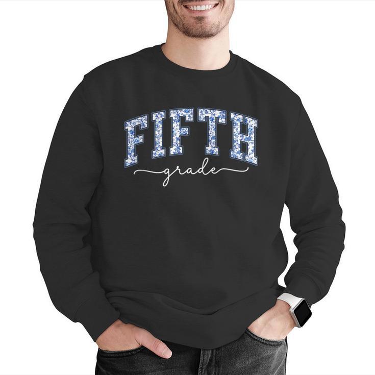 Fifth Grade Coquette Toile Blue Bow Floral Women Teacher Men Graphic Sweatshirt, funny gift Fifth Grade Coquette Toile Blue Bow Floral Women Teacher Men Graphic Sweatshirt, funny gift