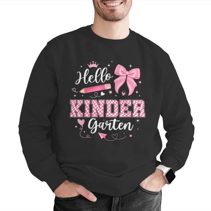 First Day Of School Teacher Girl Coquette Hello Kindergarten Men Graphic Sweatshirt, funny gift First Day Of School Teacher Girl Coquette Hello Kindergarten Men Graphic Sweatshirt, funny gift
