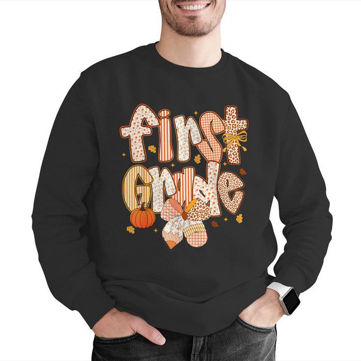First Grade Fall Floral Coquette Bow Teachers Students Men Graphic Sweatshirt, First Grade Teacher Sweatshirts, funny gift