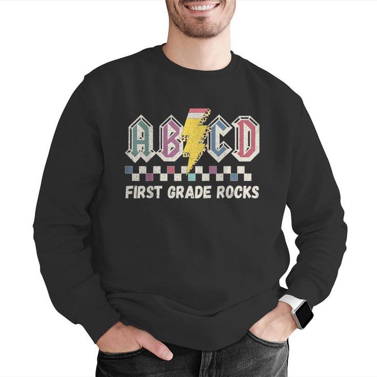 First Grade Rocks Teachers Back To School ABCD Rock Students Men Graphic Sweatshirt, First Grade Teacher Sweatshirts, funny gift First Grade Rocks Teachers Back To School ABCD Rock Students Men Graphic Sweatshirt, First Grade Teacher Sweatshirts, funny gift