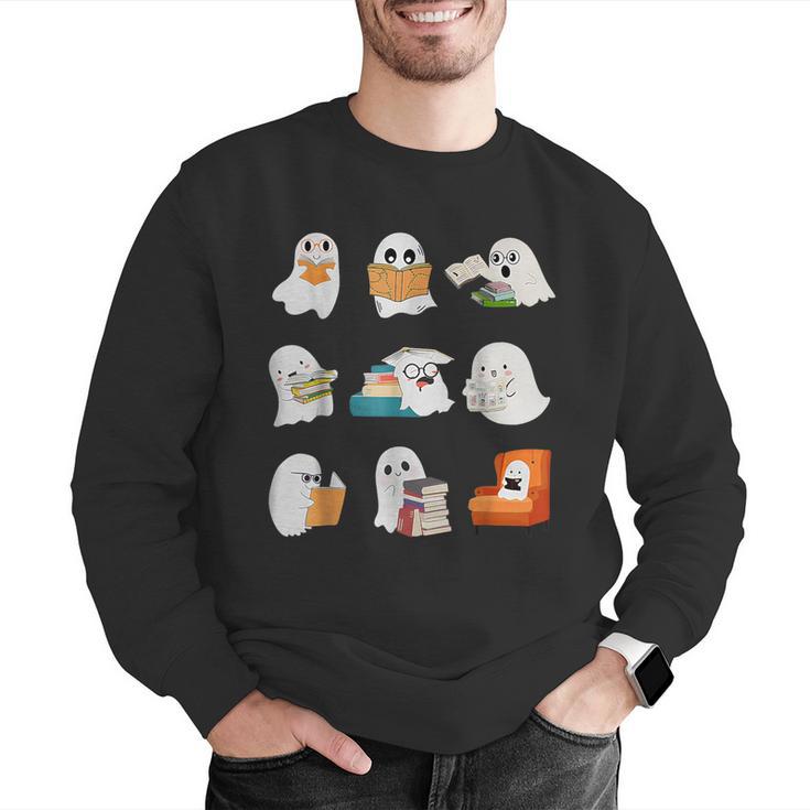 Ghost Reading Teacher Halloween Librarian Book Lover School Men Graphic Sweatshirt, funny gift