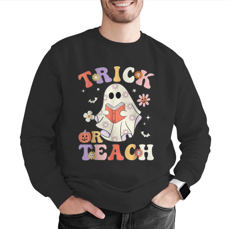 Groovy Halloween Trick Or Teach Retro Floral Ghost Teacher Men Graphic Sweatshirt, Groovy Teacher Sweatshirts, funny gift Groovy Halloween Trick Or Teach Retro Floral Ghost Teacher Men Graphic Sweatshirt, Groovy Teacher Sweatshirts, funny gift