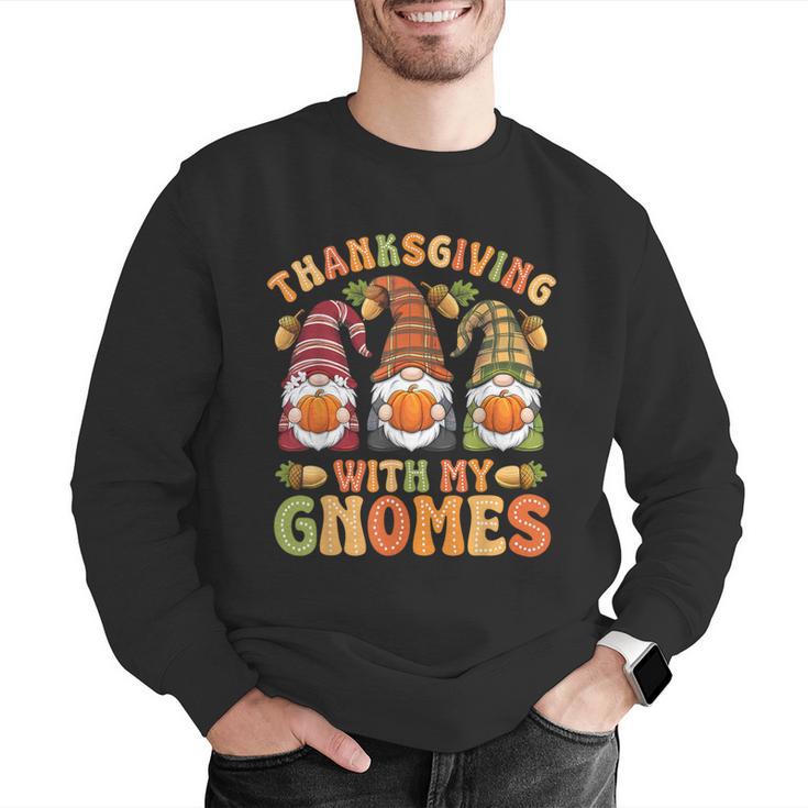 Groovy Thanksgiving With My Gnomie Women Teacher Fall Gnome Men Graphic Sweatshirt, Groovy Teacher Sweatshirts, funny gift