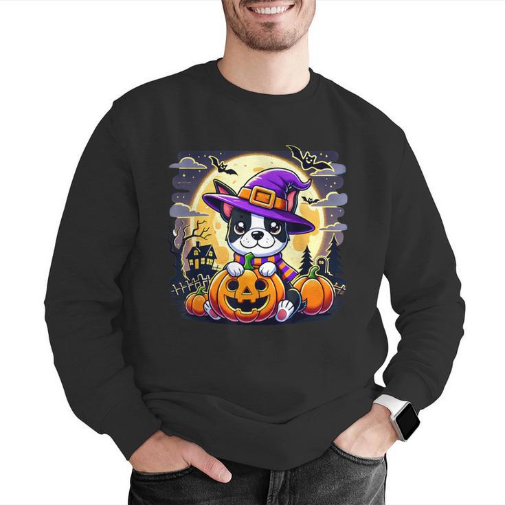 Halloween Boston Terrier Dog Breed With Jack O' Lantern Art Men Graphic Sweatshirt, Boston Terrier Halloween Sweatshirts, funny gift