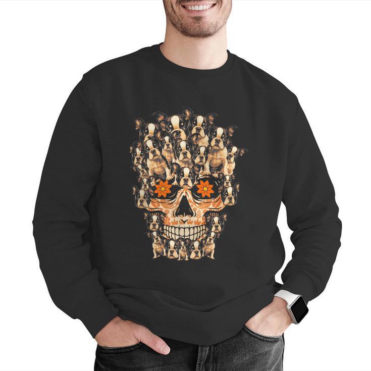 Halloween Costume Skull Boston Terrier Dog Lover For Men Women Kids Men Graphic Sweatshirt, Boston Terrier Halloween Sweatshirts, funny gift