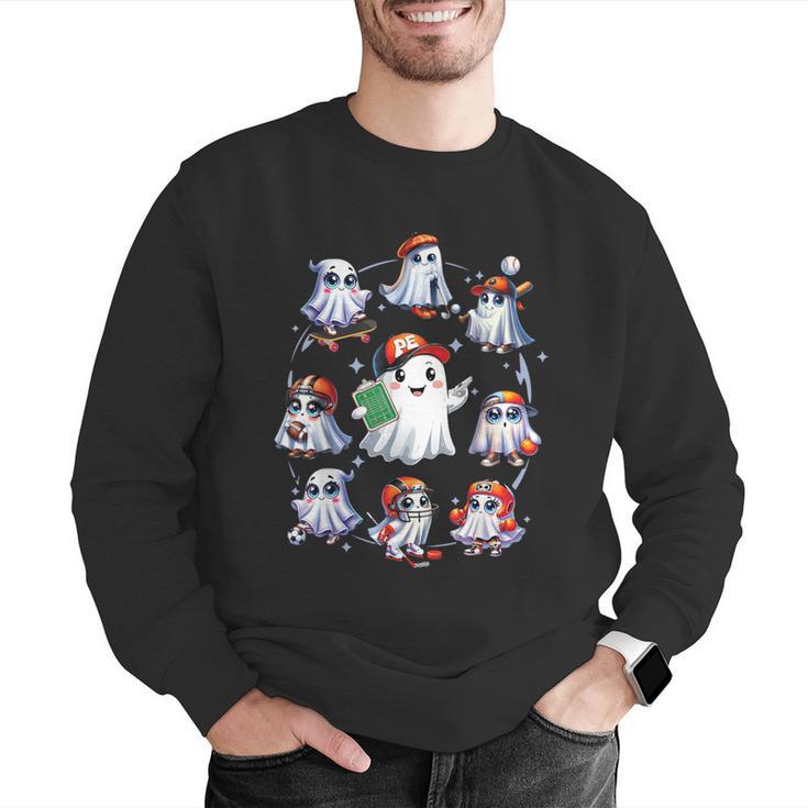 Halloween PE Teacher Ghost Playing Sports Physical Education Men Graphic Sweatshirt, Pe Teacher Sweatshirts, funny gift