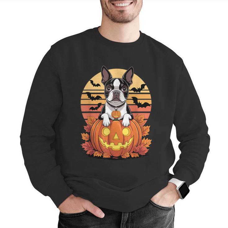 Halloween Retro Boston Terrier Men Graphic Sweatshirt, Boston Terrier Halloween Sweatshirts, funny gift