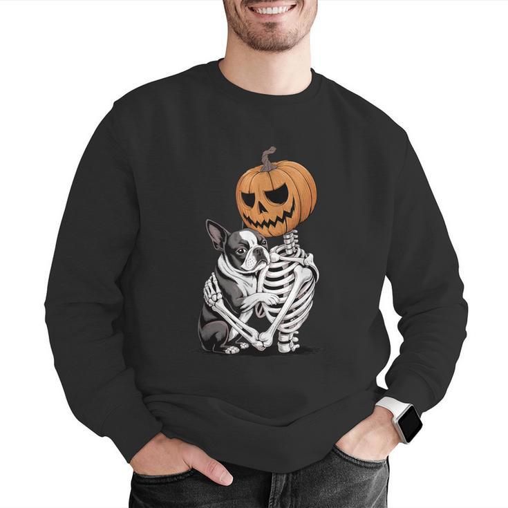 Halloween Skeleton Boston Terrier Men Graphic Sweatshirt, Boston Terrier Halloween Sweatshirts, funny gift