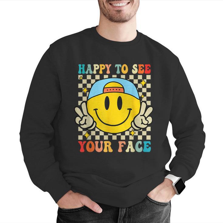 Happy To See Your Face Hippie Smile Back To School Teachers Men Graphic Sweatshirt, funny gift Happy To See Your Face Hippie Smile Back To School Teachers Men Graphic Sweatshirt, funny gift