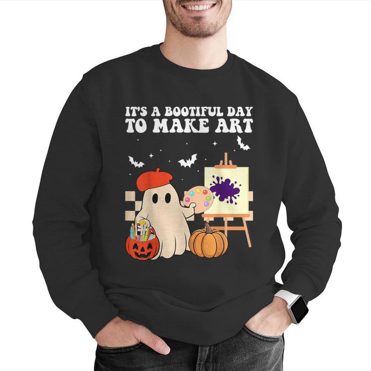 It's A Bootiful Day To Make Art Groovy Art Teacher Halloween Men Graphic Sweatshirt, Groovy Teacher Sweatshirts, funny gift