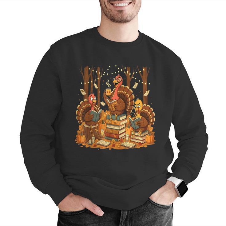 Librarian Turkey Reading Book Fall Thanksgiving Teacher Men Graphic Sweatshirt, funny gift
