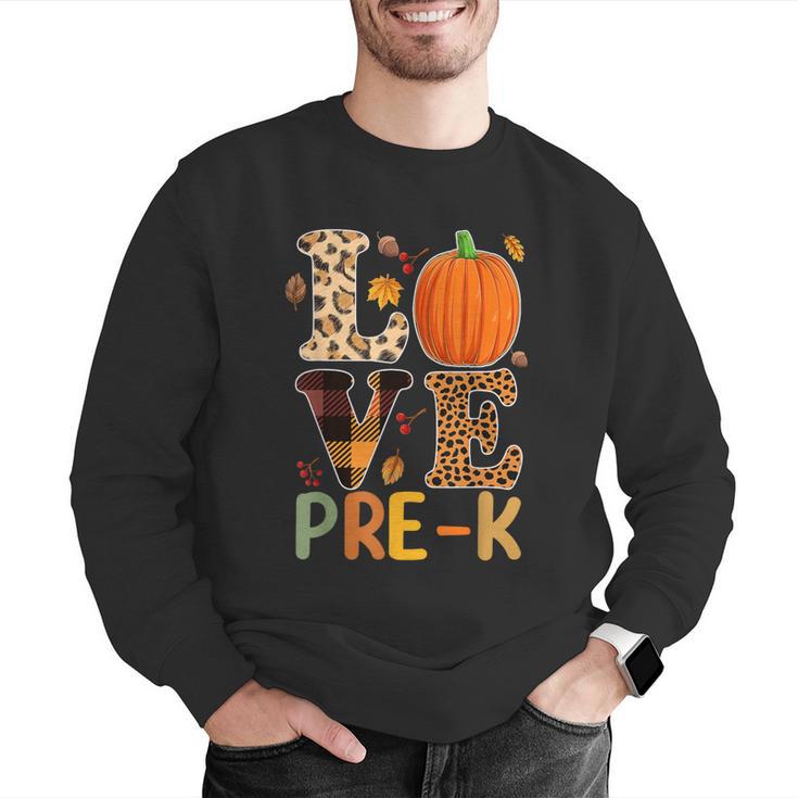 Love Pre-k Teacher Shirts Autumn Fall Pumpkin Fall Leopard Men Graphic Sweatshirt, funny gift