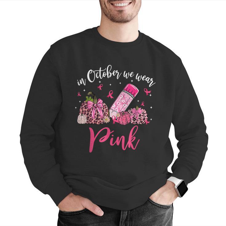 In October We Wear Pink Apple Teacher Daisy Breast Cancer Men Graphic Sweatshirt, funny gift