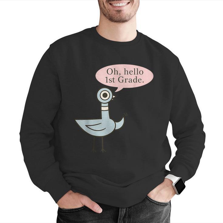 Oh Hello First Graders Cute Pigeon 1st Grade Teacher Men Graphic Sweatshirt, First Grade Teacher Sweatshirts, funny gift