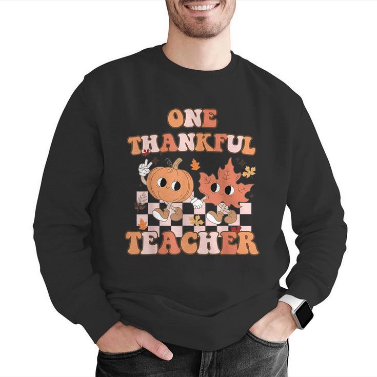 One Thankful Teacher Fall Leaves Thanksgiving Retro Men Graphic Sweatshirt, funny gift