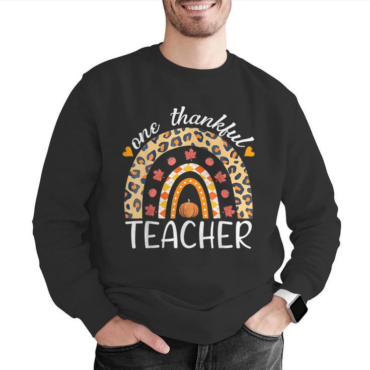 One Thankful Teacher Thanksgiving Rainbow Leopard Fall Men Graphic Sweatshirt, funny gift