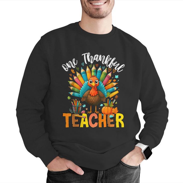 One Thankful Teacher Thanksgiving Turkey Cute Crayon Pencil Men Graphic Sweatshirt, funny gift