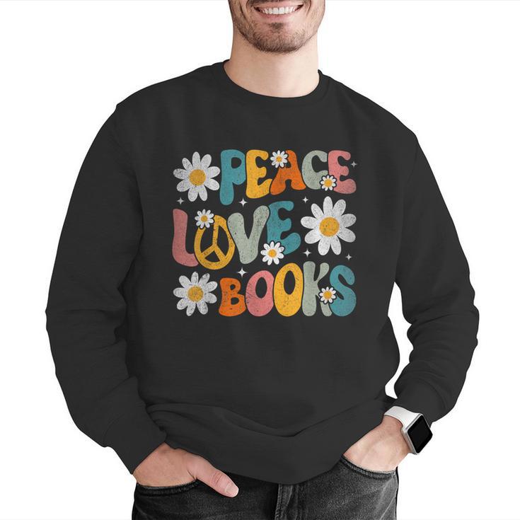 Peace Love Books Bookworm Librarian Reading Teacher Groovy Men Graphic Sweatshirt, Groovy Teacher Sweatshirts, funny gift Peace Love Books Bookworm Librarian Reading Teacher Groovy Men Graphic Sweatshirt, Groovy Teacher Sweatshirts, funny gift