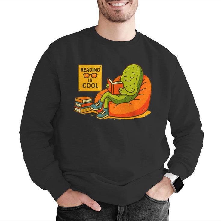 Pickle Reading Books Bookworm Teacher Librarian Kids Retro Men Graphic Sweatshirt, funny gift