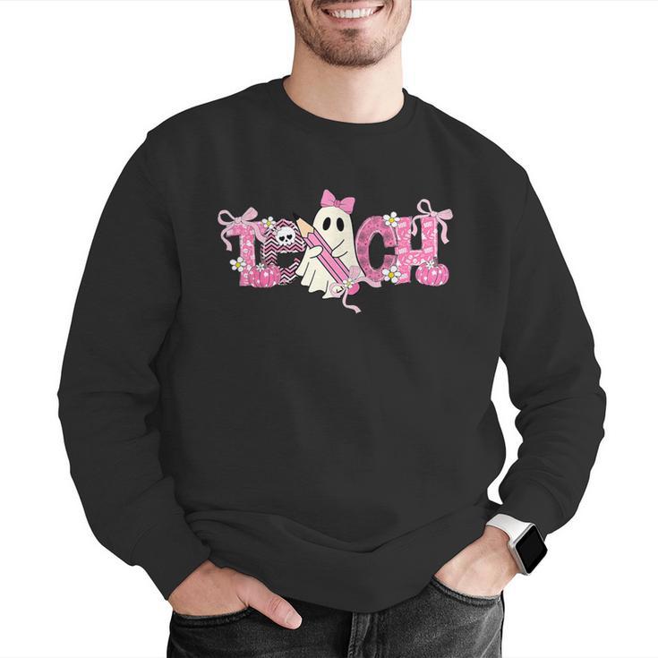 Pink Ghost Teach Halloween Teacher In Spooky Season Men Graphic Sweatshirt, funny gift Pink Ghost Teach Halloween Teacher In Spooky Season Men Graphic Sweatshirt, funny gift