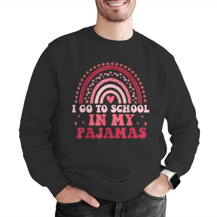 Rainbow Homeschool Mom Teacher I Go To School In My Pajamas Men Graphic Sweatshirt, funny gift